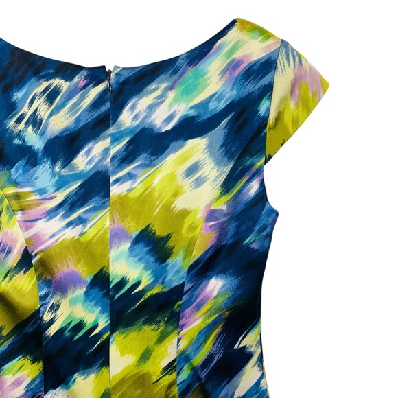 silk cocktail dress watercolor print cinch waist Sheath V-neck sz4 KAY UNGER - Picture 7 of 16